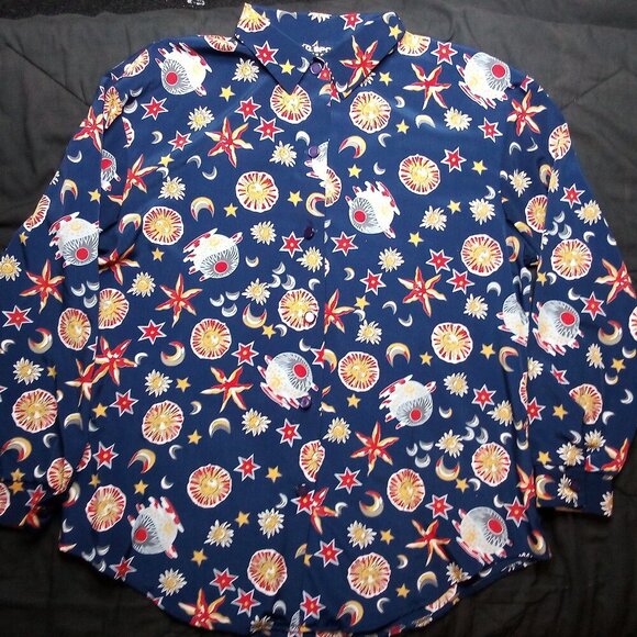 Vintage S.G. Sport Sun Moon Stars Ouer Space Polyester Disco Shirt - Picture 2 of 4